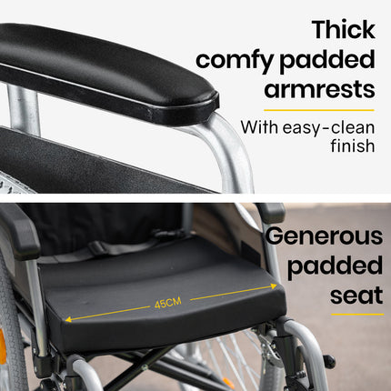 EQUIPMED 24 Inch Portable Folding Wheelchair 24" Mobility Wheel Chair Alloy, Senior Elderly Aid.