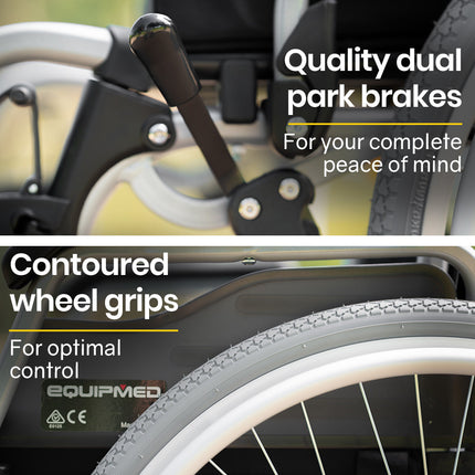 EQUIPMED 24 Inch Portable Folding Wheelchair 24" Mobility Wheel Chair Alloy, Senior Elderly Aid.