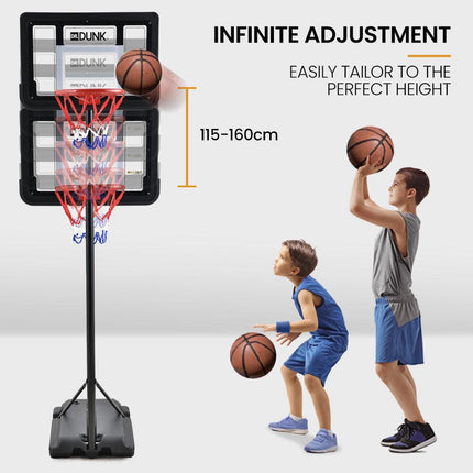 DR. DUNK Portable Kids Basketball Hoop Stand System, 1.15m to 1.60m Height Adjustable.