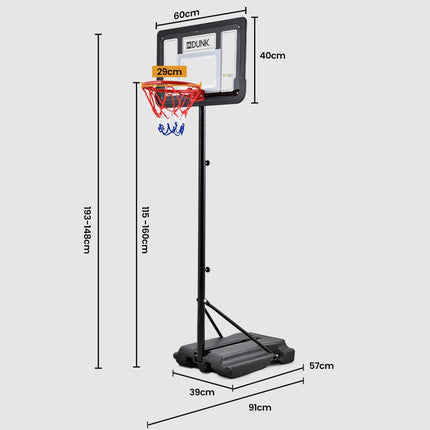 DR. DUNK Portable Kids Basketball Hoop Stand System, 1.15m to 1.60m Height Adjustable.