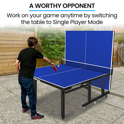 Proflex Premium Outdoor Table Tennis Table, with 4 Player Ping Pong Paddle and Pingpong Ball Pack.