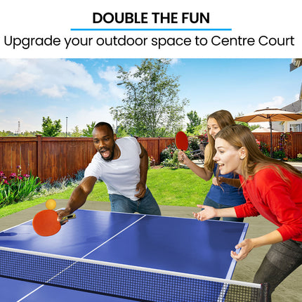 Proflex Premium Outdoor Table Tennis Table, with 4 Player Ping Pong Paddle and Pingpong Ball Pack.