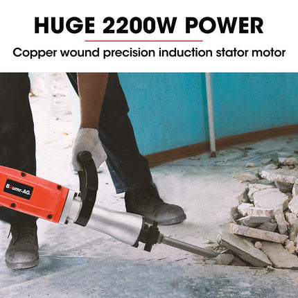 Baumr-AG 2200W Pro-Grade Electric Demolition Jackhammer, with 3 Bonus Chisels, Steel Carry Case.