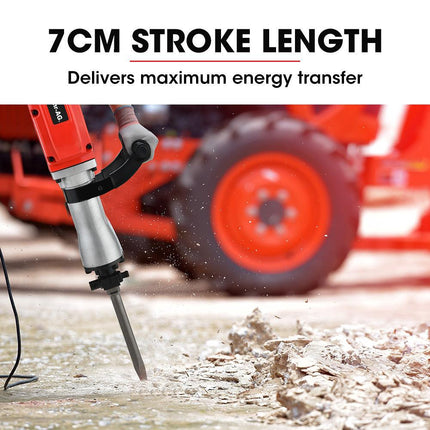 Baumr-AG 2200W Pro-Grade Electric Demolition Jackhammer, with 3 Bonus Chisels, Steel Carry Case.