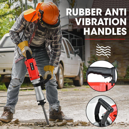 Baumr-AG 2200W Pro-Grade Electric Demolition Jackhammer, with 3 Bonus Chisels, Steel Carry Case.