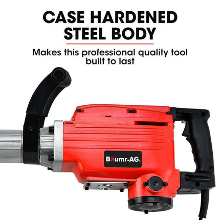 Baumr-AG 2200W Pro-Grade Electric Demolition Jackhammer, with 3 Bonus Chisels, Steel Carry Case.