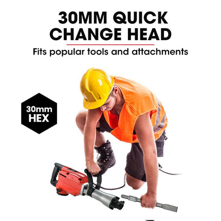 Baumr-AG 2200W Pro-Grade Electric Demolition Jackhammer, with 3 Bonus Chisels, Steel Carry Case.