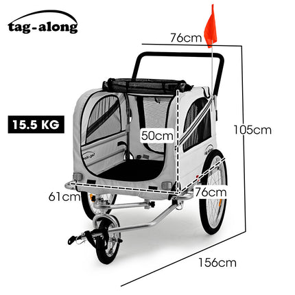 TAG-ALONG Pet & Cargo Jogger Bike Trailer, Pull Behind Bicycle Trailer Carrier Stroller, Grey.