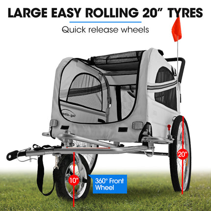 TAG-ALONG Pet & Cargo Jogger Bike Trailer, Pull Behind Bicycle Trailer Carrier Stroller, Grey.