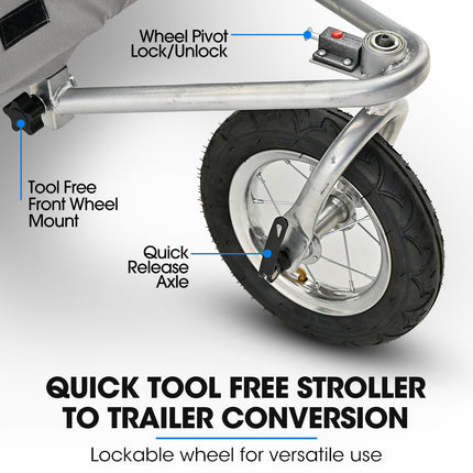 TAG-ALONG Pet & Cargo Jogger Bike Trailer, Pull Behind Bicycle Trailer Carrier Stroller, Grey.