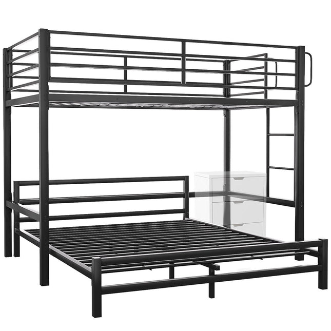 KINGSTON SLUMBER Metal Single Loft Bed And Double Underbed Frame, Multifunctional, Space Saving with Fixed Ladder, Matte Dark Grey.