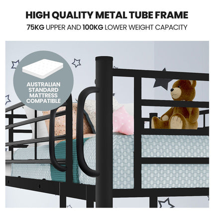 Kingston Slumber 2in1 King Single Metal Bunk Bed Frame, with Modular Design, Dark Matte Grey.