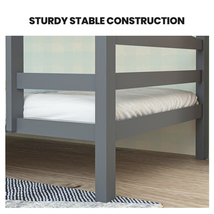 KINGSTON SLUMBER Single Bunk Bed Frame, Solid Pine 2-in-1 Modular Design, Converts to 2 Single Beds, For Kids, Grey.