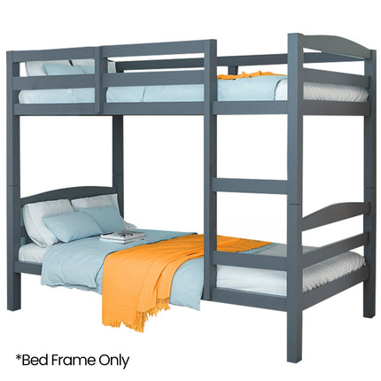 KINGSTON SLUMBER Single Bunk Bed Frame, Solid Pine 2-in-1 Modular Design, Converts to 2 Single Beds, For Kids, Grey.