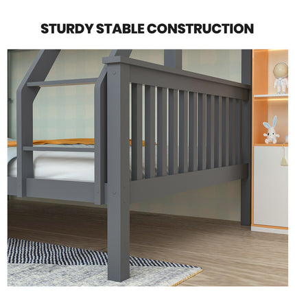 KINGSTON SLUMBER Wooden Single Bed Frame w/ Pop Up Trundle, for Kids Bedroom, White.