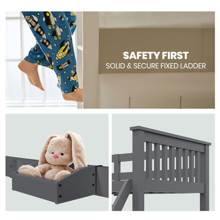 KINGSTON SLUMBER Wooden Single Bed Frame w/ Pop Up Trundle, for Kids Bedroom, White.