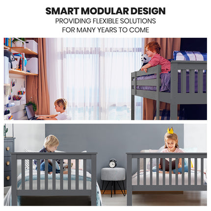 KINGSTON SLUMBER Wooden Single Bed Frame w/ Pop Up Trundle, for Kids Bedroom, White.