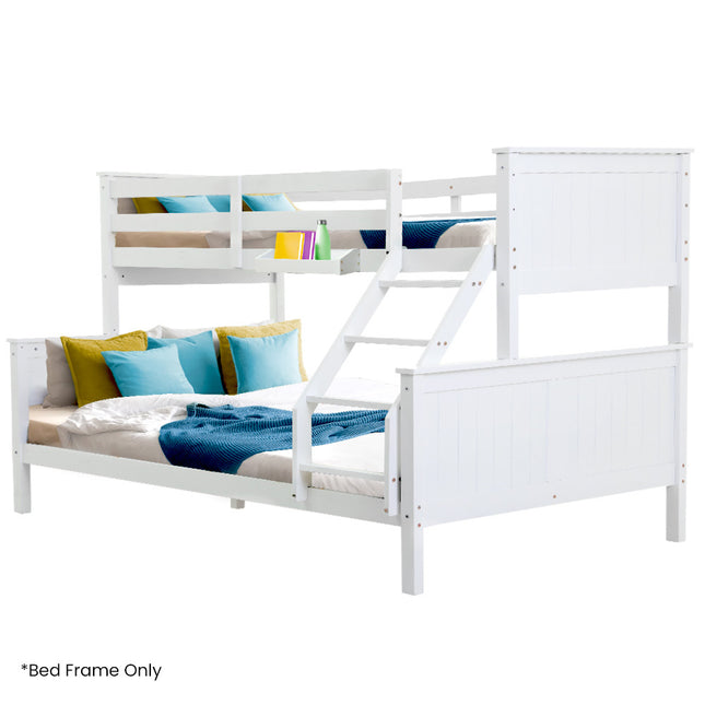Kingston Slumber Triple Wooden Single Over Double Bunk Bed Frame for Kids, Convertible Design, White.