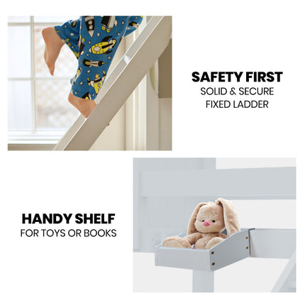 Kingston Slumber Triple Wooden Single Over Double Bunk Bed Frame for Kids, Convertible Design, White.
