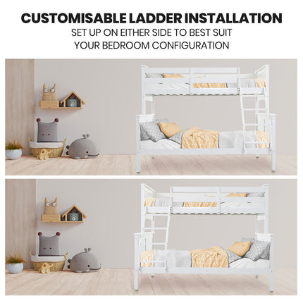 Kingston Slumber Triple Wooden Single Over Double Bunk Bed Frame for Kids, Convertible Design, White.