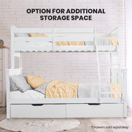 Kingston Slumber Triple Wooden Single Over Double Bunk Bed Frame for Kids, Convertible Design, White.