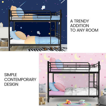 Kingston Slumber 2in1 Single Metal Bunk Bed Frame, with Modular Design, Dark Matte Grey.