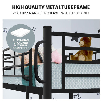 Kingston Slumber 2in1 Single Metal Bunk Bed Frame, with Modular Design, Dark Matte Grey.