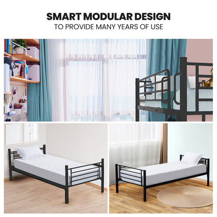 Kingston Slumber 2in1 Single Metal Bunk Bed Frame, with Modular Design, Dark Matte Grey.