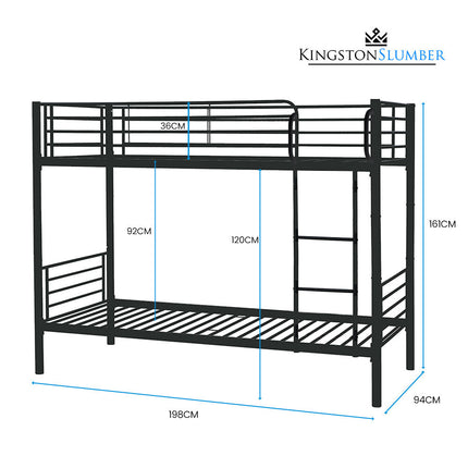 Kingston Slumber 2in1 Single Metal Bunk Bed Frame, with Modular Design, Dark Matte Grey.