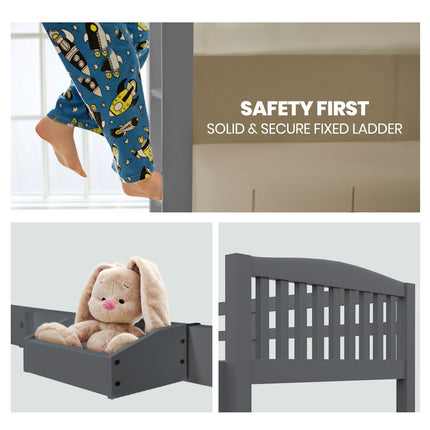 KINGSTON SLUMBER Wooden Single Bed Frame w/ Pop Up Trundle, for Kids Bedroom, White.