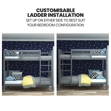 KINGSTON SLUMBER Wooden Single Bed Frame w/ Pop Up Trundle, for Kids Bedroom, White.