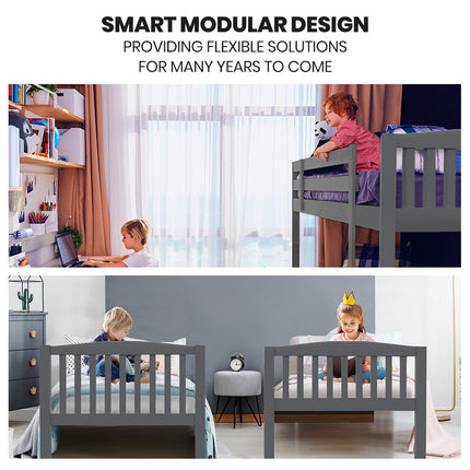 KINGSTON SLUMBER Wooden Single Bed Frame w/ Pop Up Trundle, for Kids Bedroom, White.