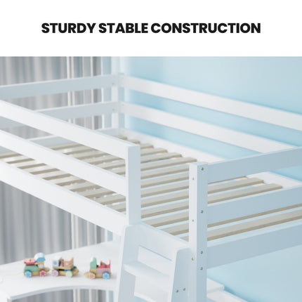 KINGSTON SLUMBER Wooden Kids Single Loft Bed Frame with Desk - White.