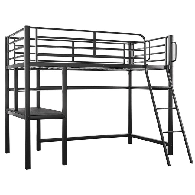 Gaming Loft Bed with Desk, Steel Metal Frame, Space Saving Design, for Single Mattress, Matte Dark Grey.