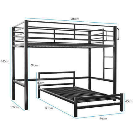 KINGSTON SLUMBER Single Loft Bed And Single Underbed, Multifunctional, Space Saving with Fixed Ladder, Matte Dark Grey.