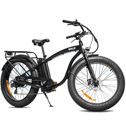 VALK Electric Fat Tyre Cruiser Bike, eBike with Throttle, Matte Black.