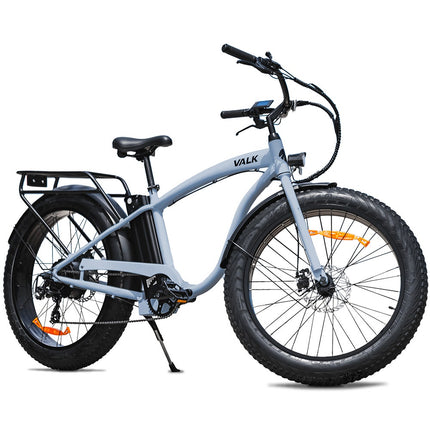 VALK Electric Fat Tyre Cruiser Bike, eBike with Throttle, Tektro Hydraulic Brakes, Blue.