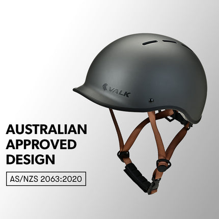 Valk Retro Bike Helmet, 56-61cm S, M, L Universal Dial Fit System, Charcoal.