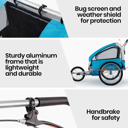 Tag-along Kids Bike Trailer Child Bicycle Pram Stroller Children Jogger Blue.