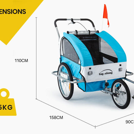 Tag-along Kids Bike Trailer Child Bicycle Pram Stroller Children Jogger Blue.