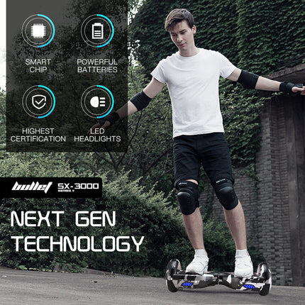 BULLET Gen III Hoverboard Scooter, Dual Copper Motors, UL Certified, AU Compliant, 6.5" Wheels, Superior Self Balancing System, LED Lights, Carry Bag, Camo Grey.