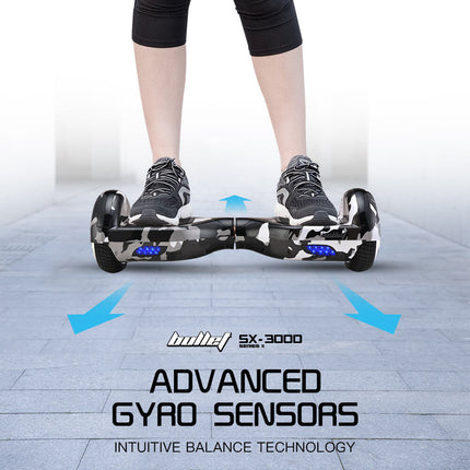 BULLET Gen III Hoverboard Scooter, Dual Copper Motors, UL Certified, AU Compliant, 6.5" Wheels, Superior Self Balancing System, LED Lights, Carry Bag, Camo Grey.