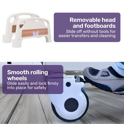 EQUIPMED Electric 8 Function Medical Bed , w/ Mattress & Over Bed Table, Adjustable Back and Leg Lifting, Lateral Tilting, Commode Bowl, IV Pole.