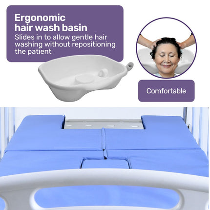 EQUIPMED Electric 8 Function Medical Bed , w/ Mattress & Over Bed Table, Adjustable Back and Leg Lifting, Lateral Tilting, Commode Bowl, IV Pole.