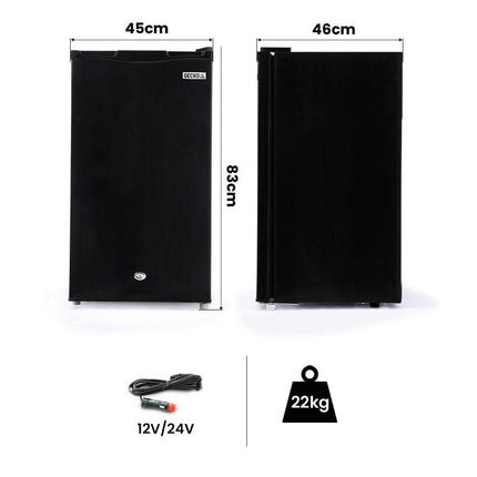 GECKO 95L Portable Upright Fridge and Freezer, 12V/24V for Camping, Caravans, Black.