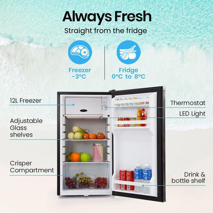 GECKO 95L Portable Upright Fridge and Freezer, 12V/24V for Camping, Caravans, Black.