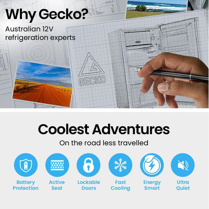 GECKO 95L Portable Upright Fridge and Freezer, 12V/24V for Camping, Caravans, Black.