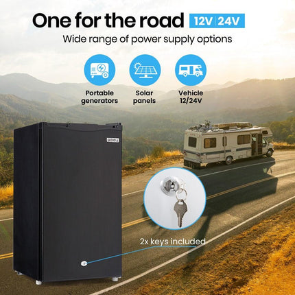 GECKO 95L Portable Upright Fridge and Freezer, 12V/24V for Camping, Caravans, Black.