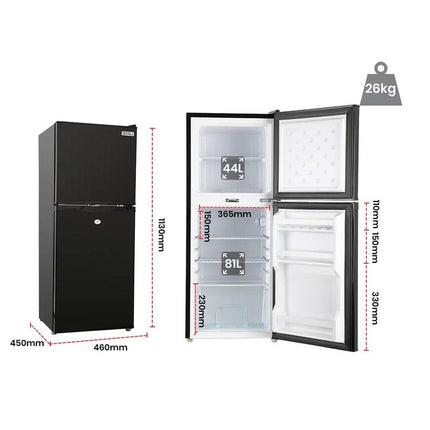 GECKO 125L Portable Upright Fridge, 12V/24V for Motorhome, Caravan, Black.