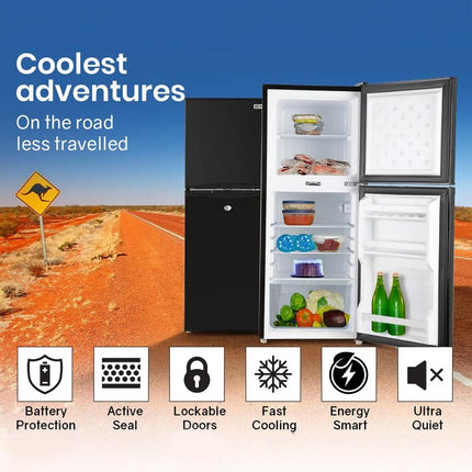 GECKO 125L Portable Upright Fridge, 12V/24V for Motorhome, Caravan, Black.